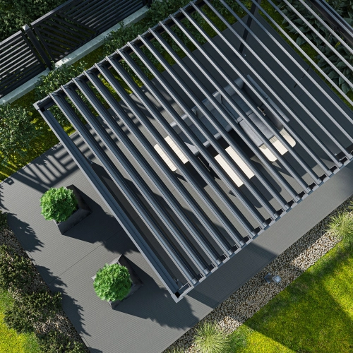 Zestaw Pergola ogrodowa tarasowa aluminiowa NORDVIC Skyline 3 x 4 m Antracyt + Roleta 3 m